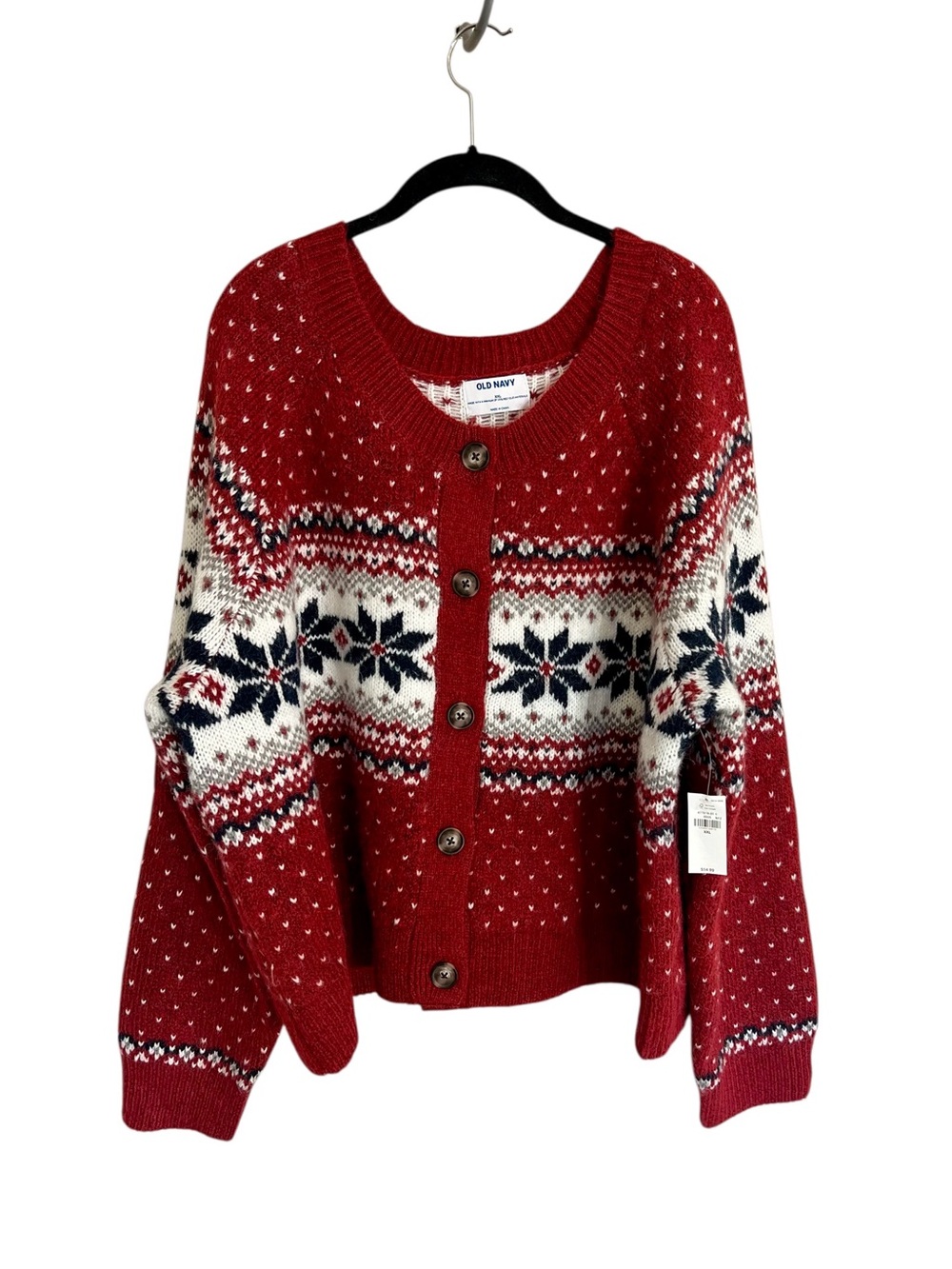 NWT Old Navy holiday fair isle cardigan sweater red Christmas sz XXL cozy